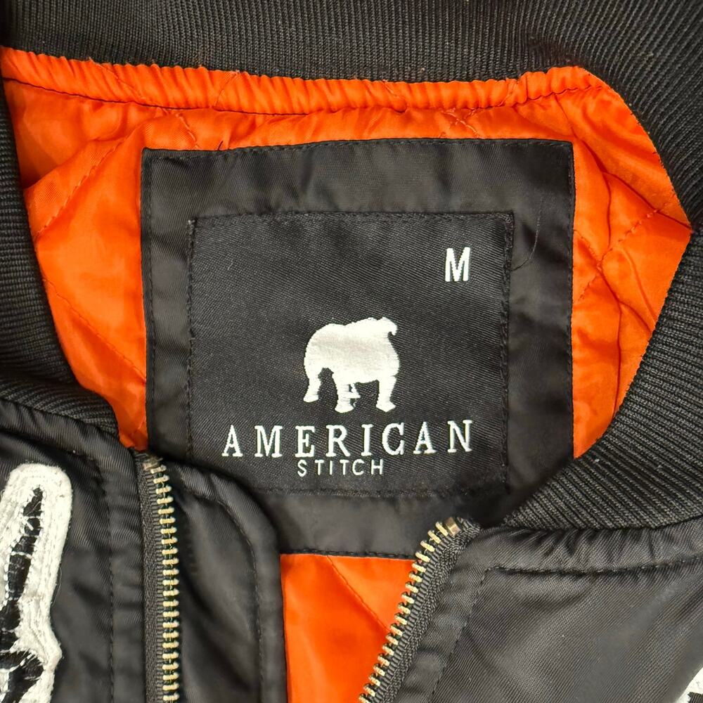 American Stitch Black Patchwork Bomber Jacket Punk Rock N Roll Patches Size M - Picture 3 of 12